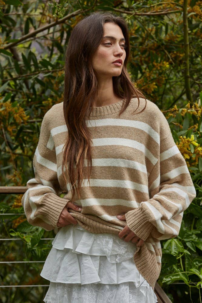 W1050 | Knit Oversized Striped Sweater Top