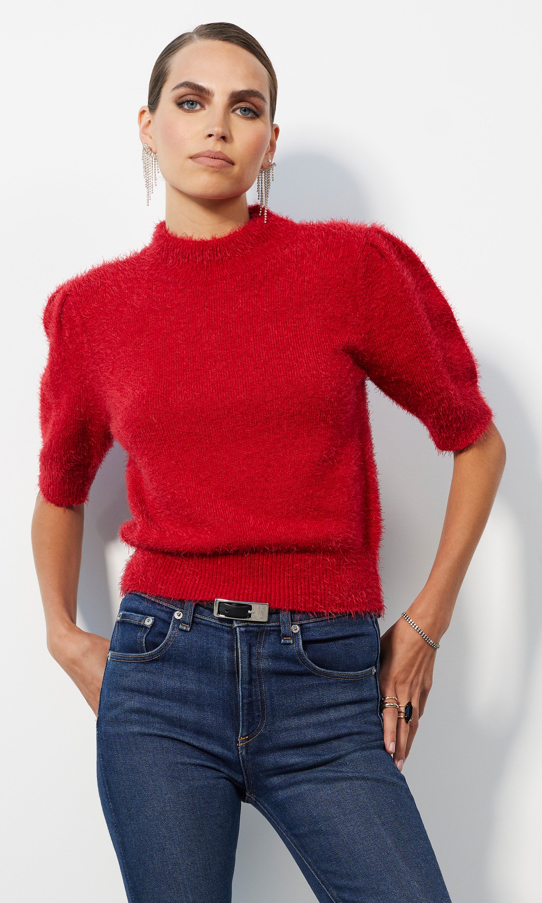 MOCK NECK PUFF SLV SWEATER