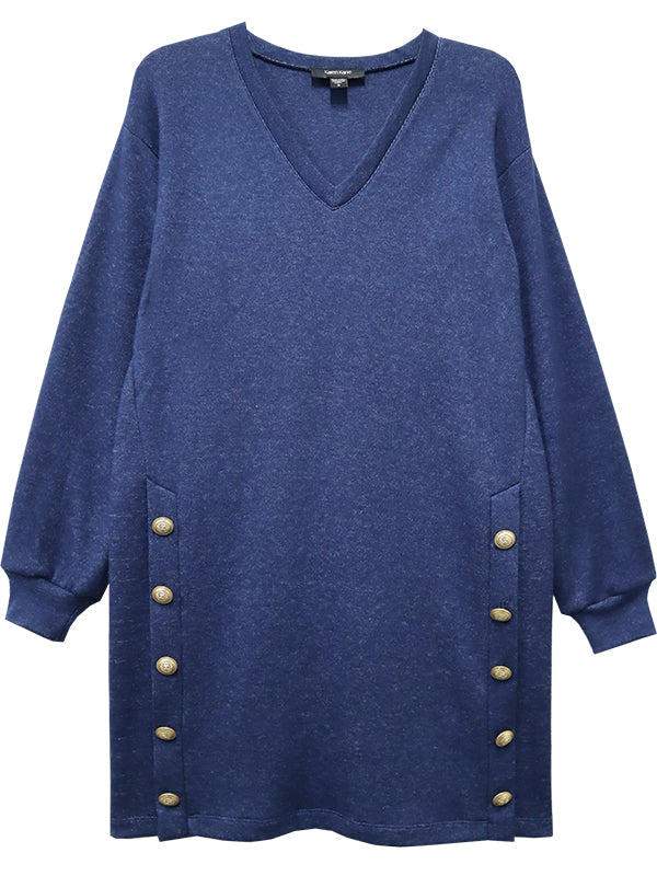 V Neck Button Detail Dress
