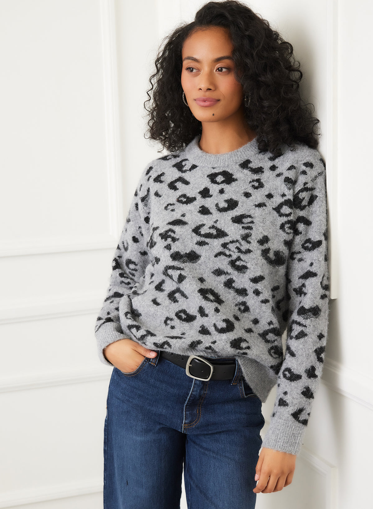 Metallic Animal Print Crewneck Sweater