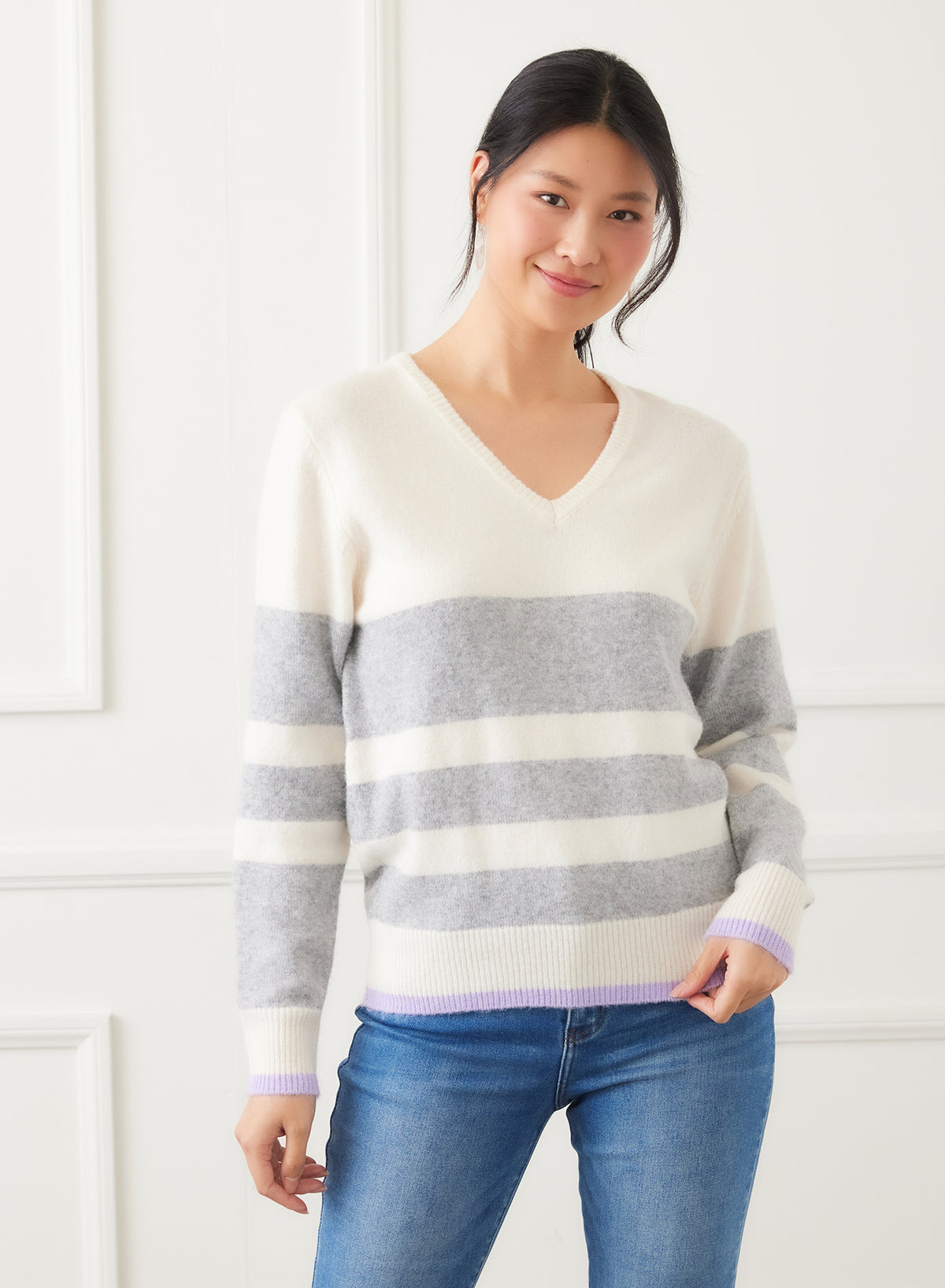 Stripe V Neck Sweater
