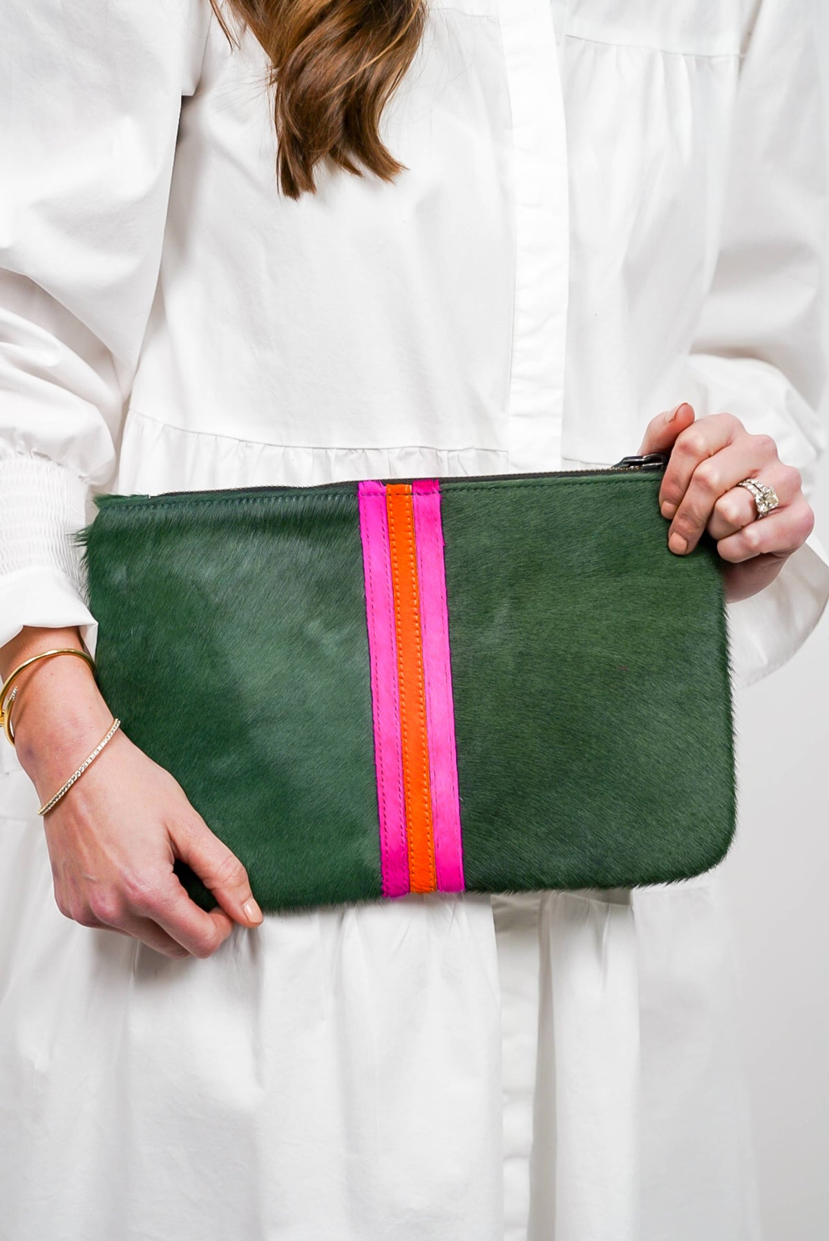 Hyde Stripe Clutch - Forest Green
