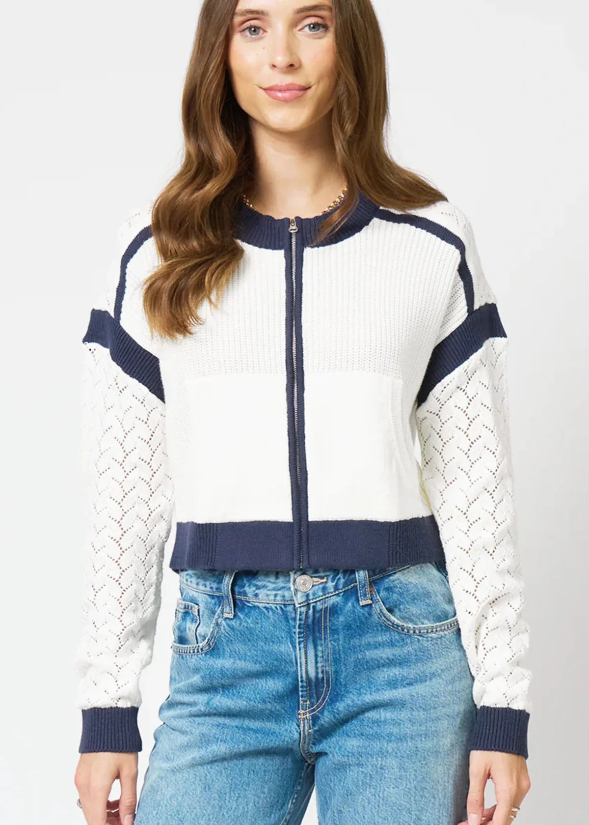 BROOKLYN COLLARLESS SWEATER BOMBER