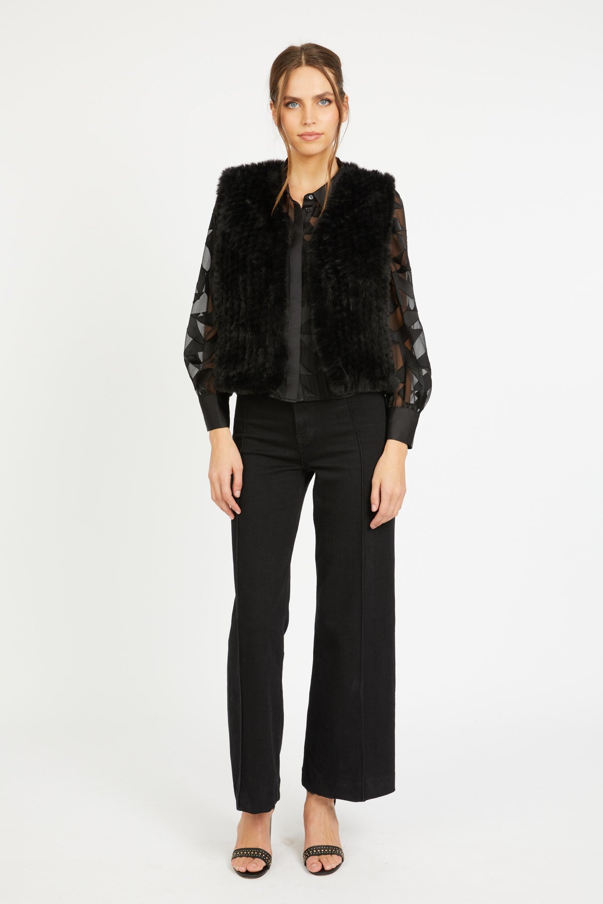 Nadia Vest in Black Faux Fur