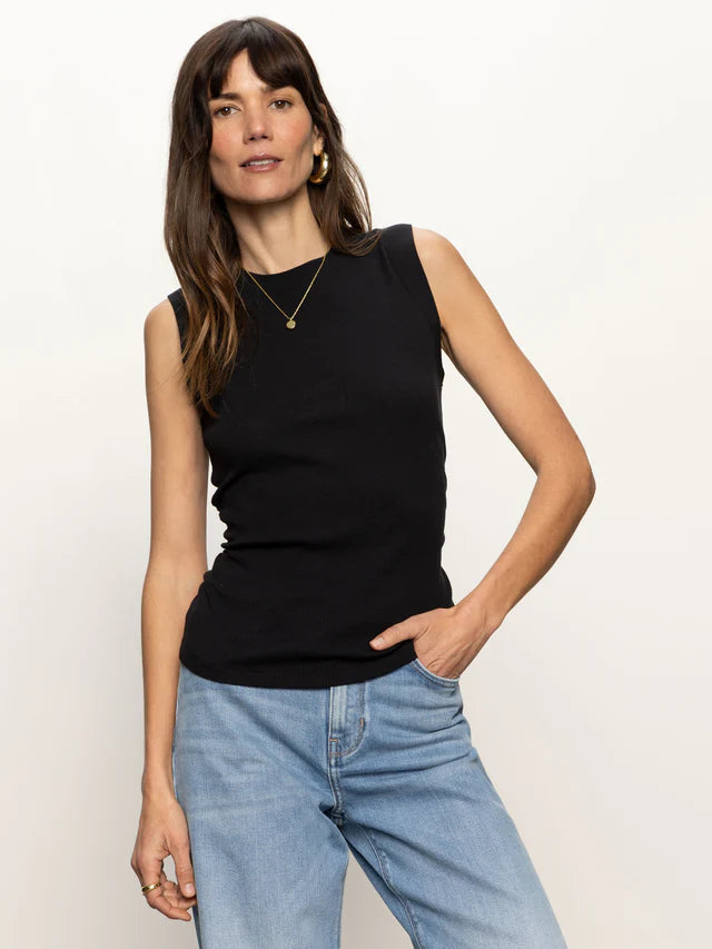 RIBBED RUCHED TANK - Black