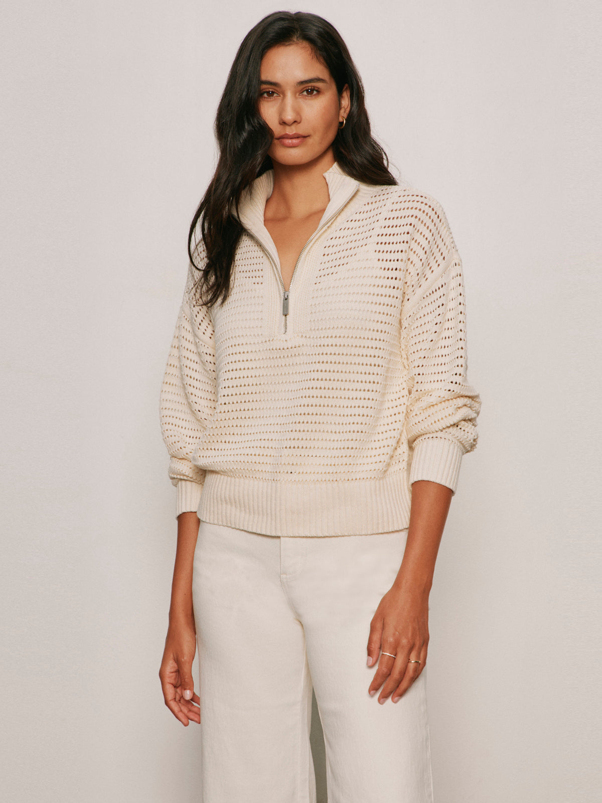 OPEN KNIT 1/2 ZIP SWEATER