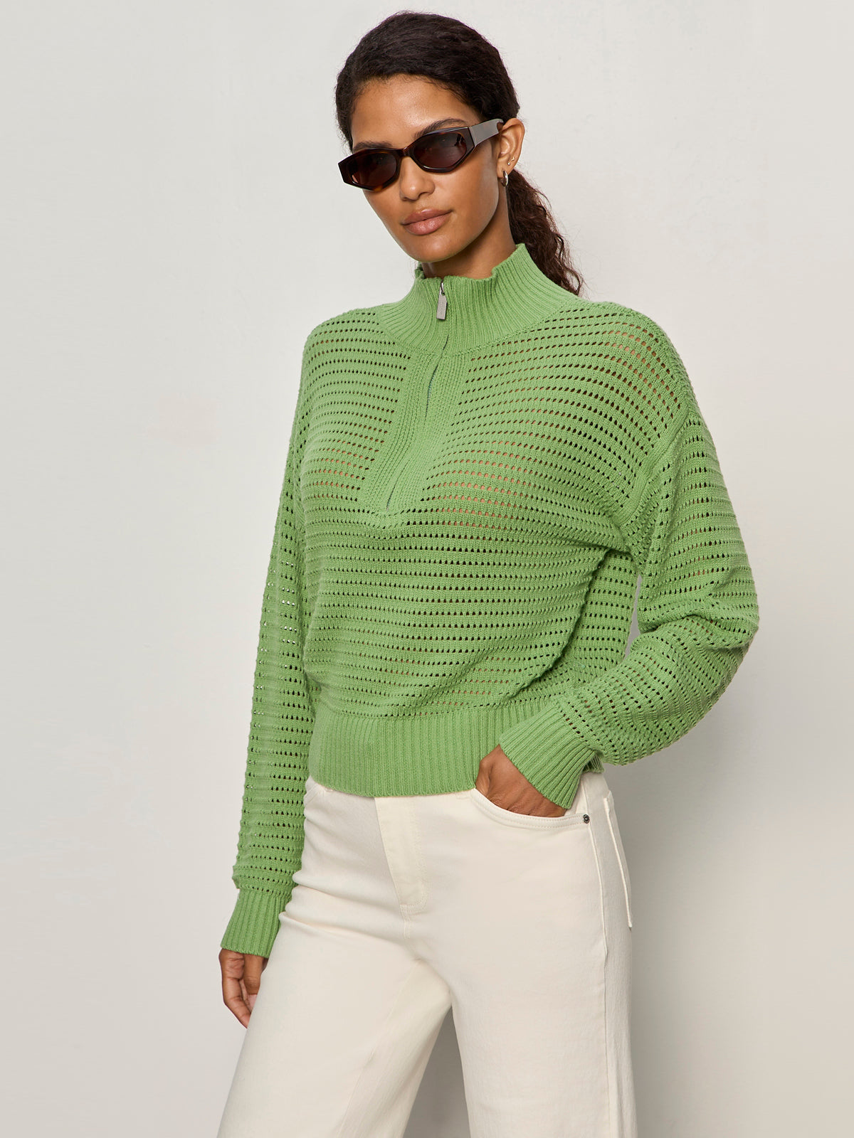 OPEN KNIT 1/2 ZIP SWEATER