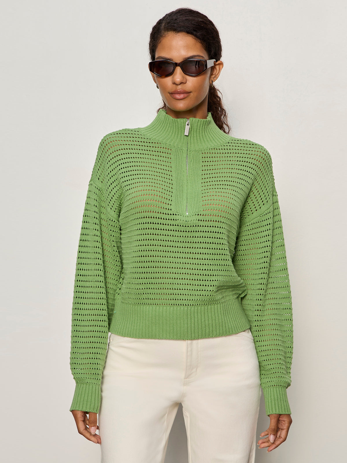 OPEN KNIT 1/2 ZIP SWEATER