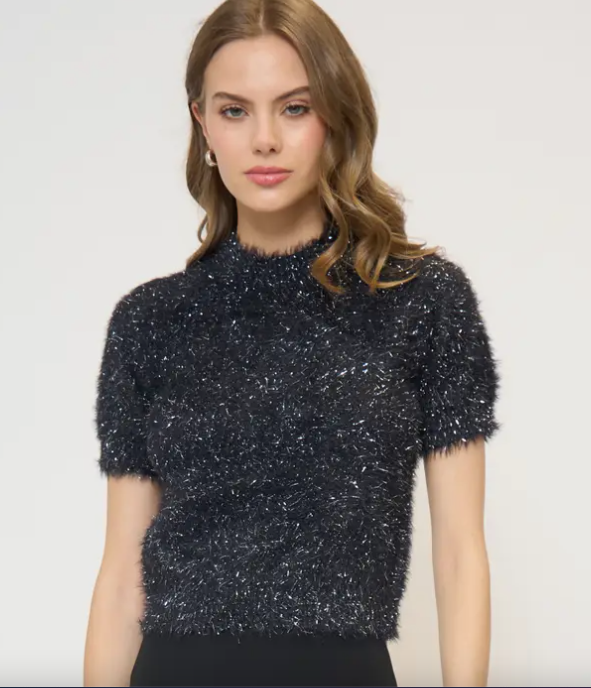 Colette Eyelash Lurex Cap Slv Crew