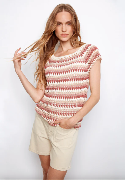 Crochet Cap Sleeve top/ Carnation