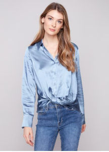 Satin Button-Down Shirt With Twisted Front