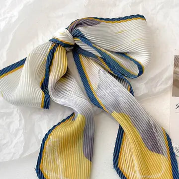 Abstract Satin Pleated Silk Scarf