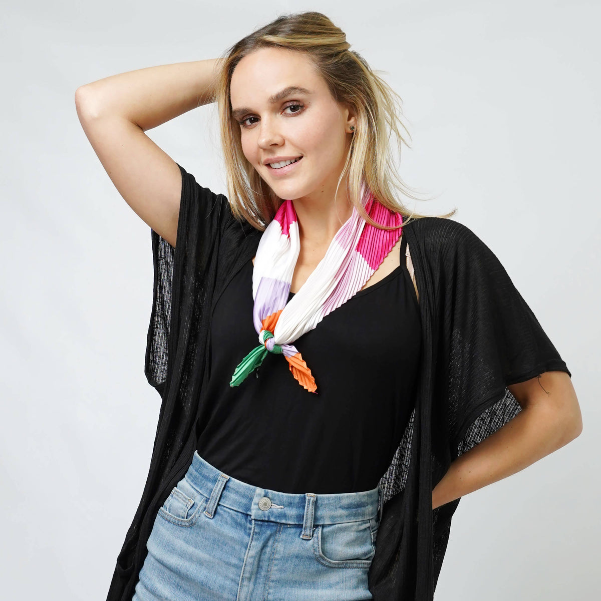 Abstract Satin Pleated Square Scarf/Headwrap