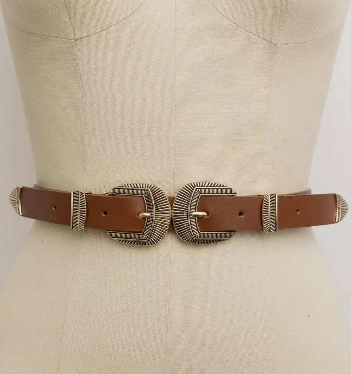 Double buckle faux leather belt