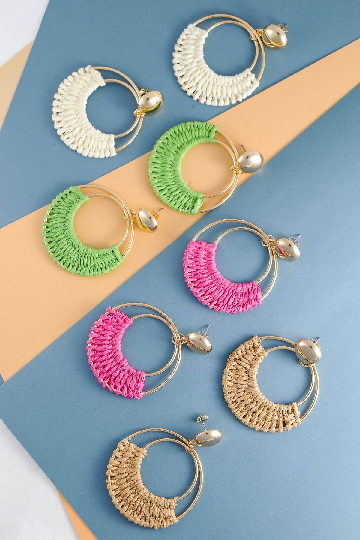 BOHO RAFFIA HOOP DROP EARRINGS