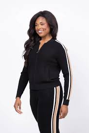 Thermal Striped Sleeve Collarless Zip