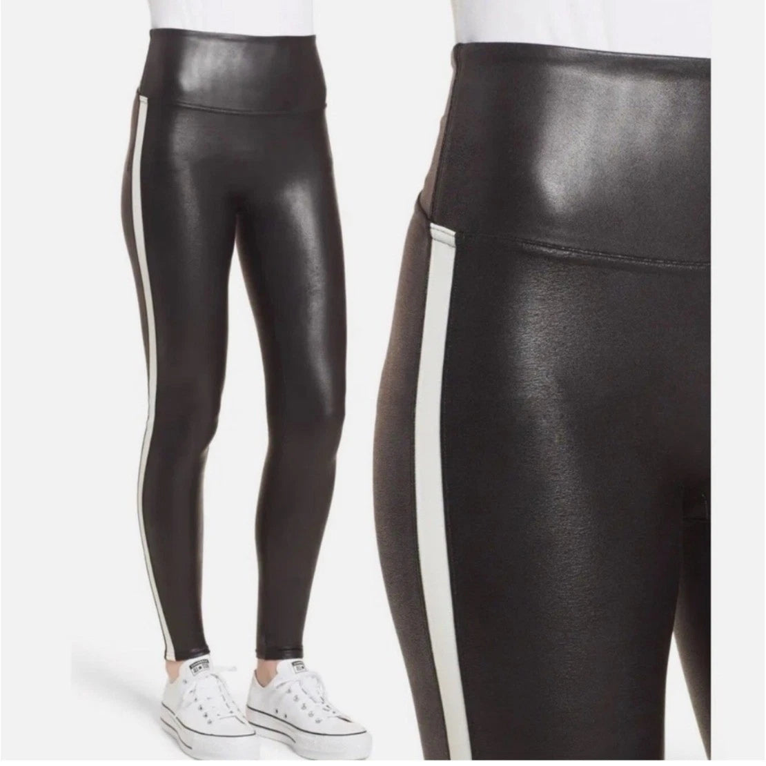 Spanx white stripe faux leather legging